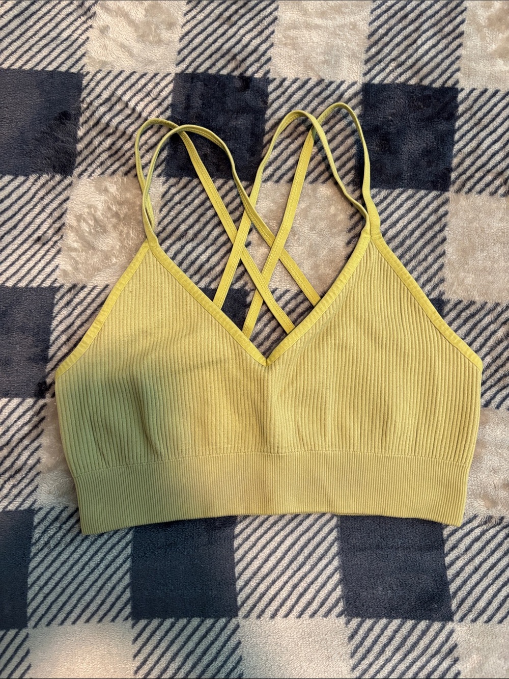 Seamless Ribbed Bralette with Crisscross Back - Lime Green